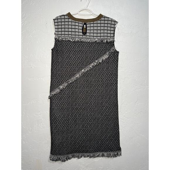 THML asymmetrical color block jaycaurd tweed fringe shift dress womens medium - Picture 4 of 7